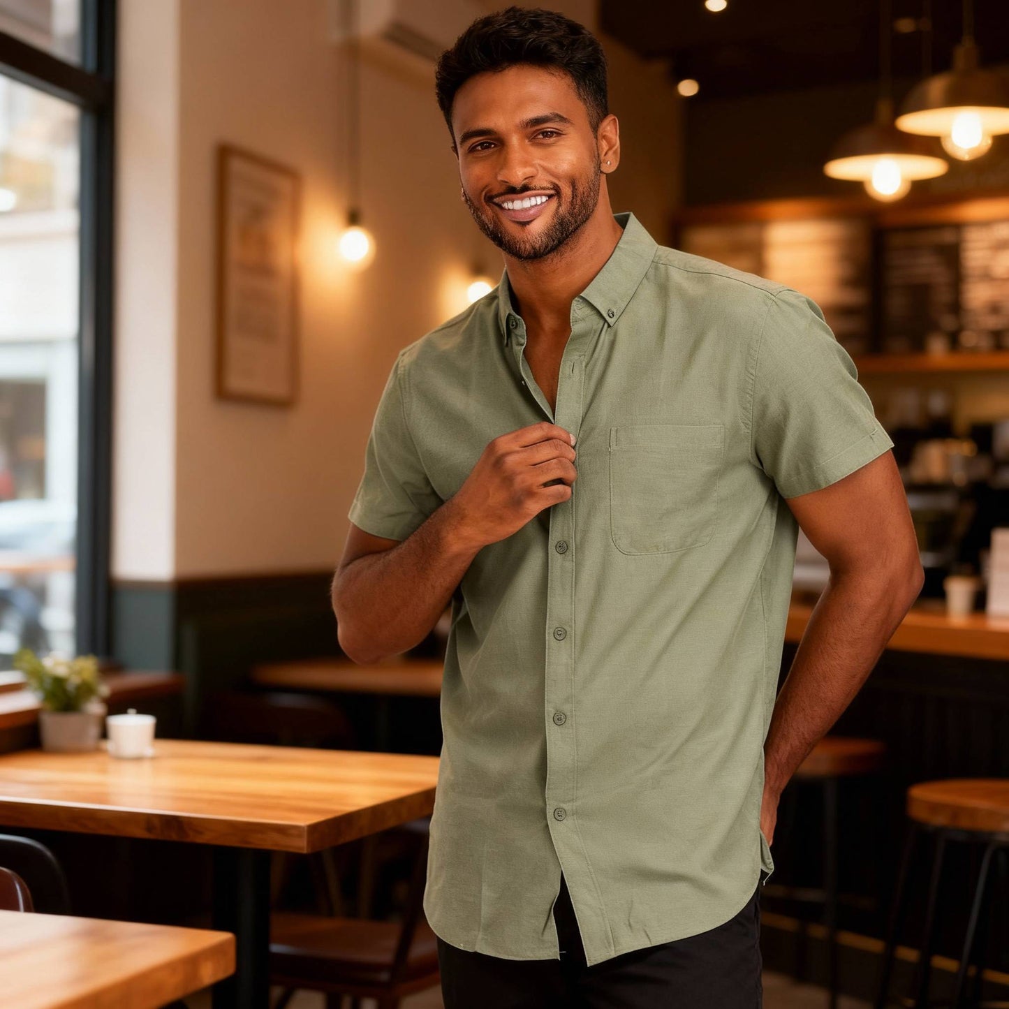 Men's Casual Short Sleeve Solid Shirts - ZumBuys