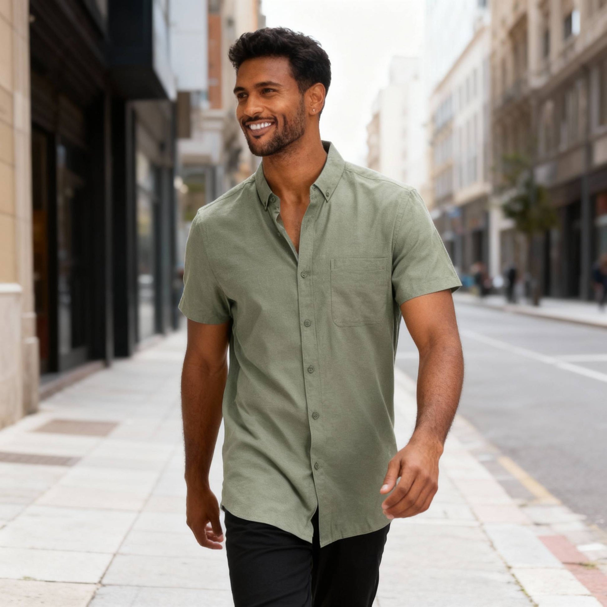 Men's Casual Short Sleeve Solid Shirts - ZumBuys