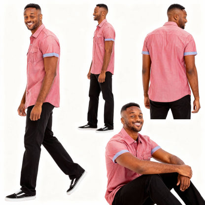 Men's Casual Short Sleeve Two Tone Shirts - ZumBuys