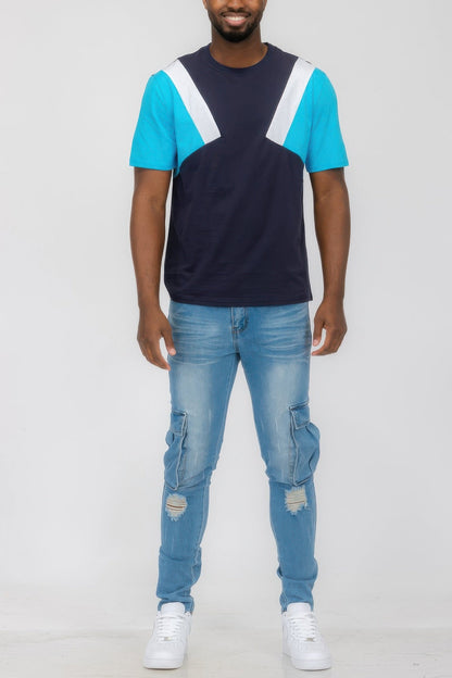 Mens Color Block Short Sleeve Tshirt - ZumBuys