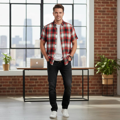 Mens Plaid Short Sleeve Flannel - ZumBuys