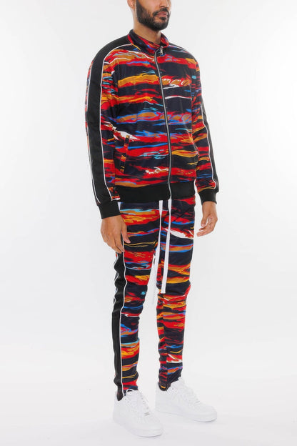 Mens Print Full Zip Track Suit Set - ZumBuys