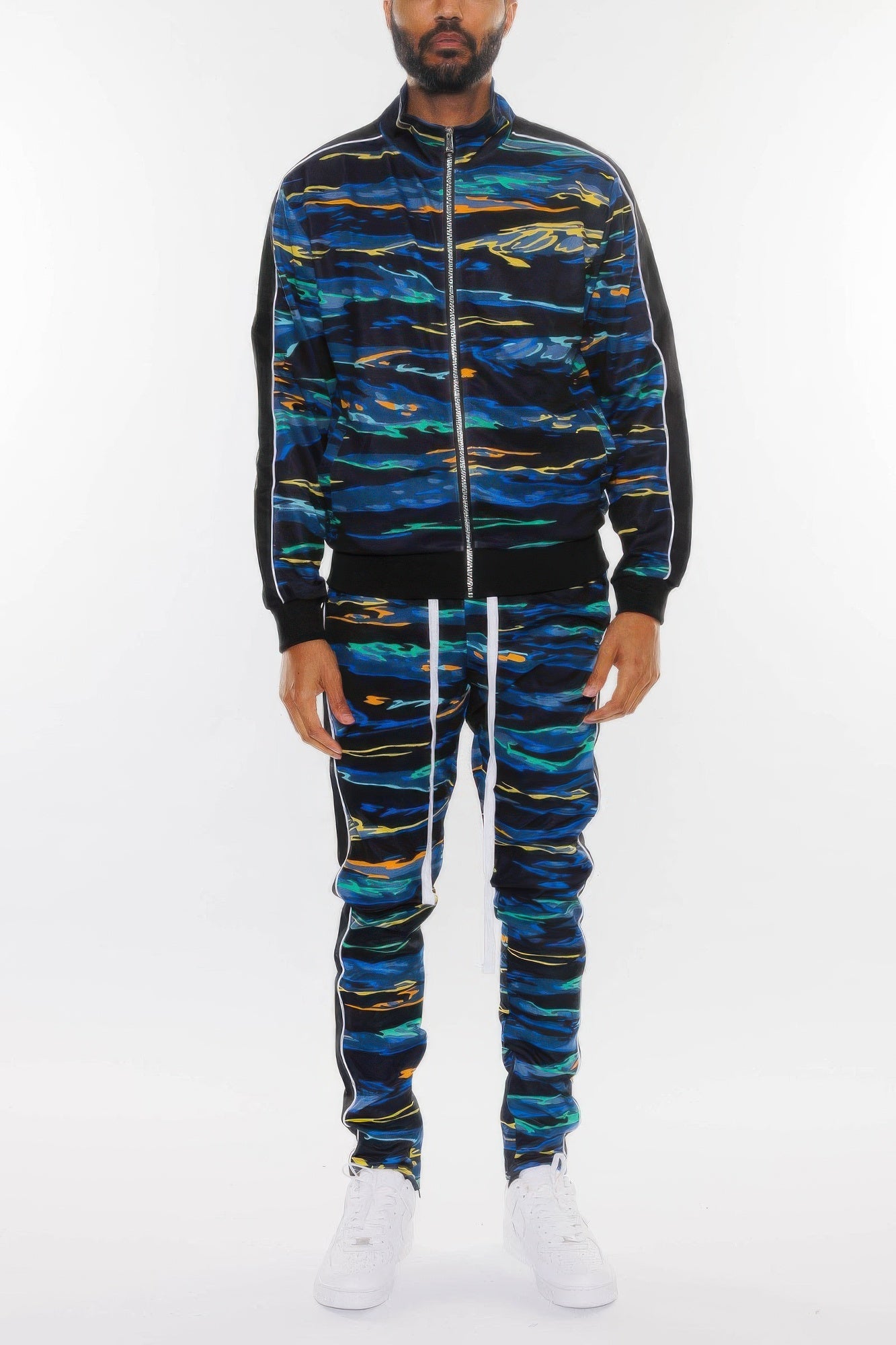 Mens Print Full Zip Track Suit Set - ZumBuys