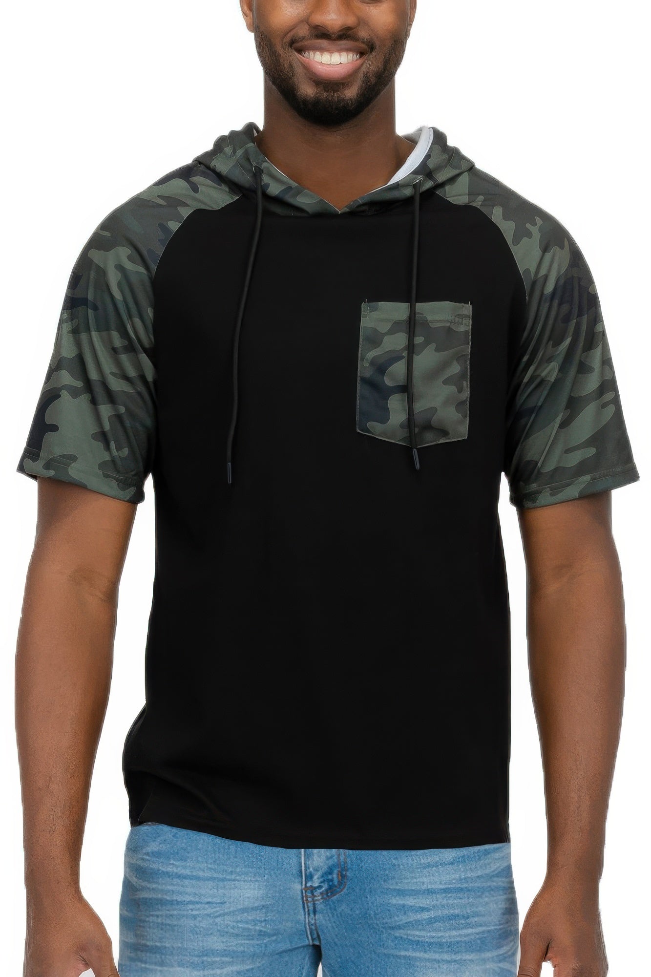 Mens Short Sleeve Camo Hooded Tshirt - ZumBuys