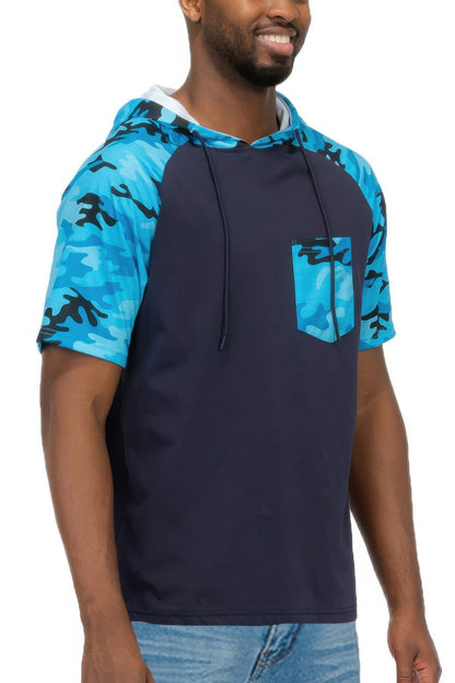 Mens Short Sleeve Camo Hooded Tshirt - ZumBuys