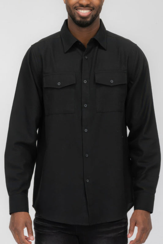 Mens Solid Flannel Shirt - ZumBuys