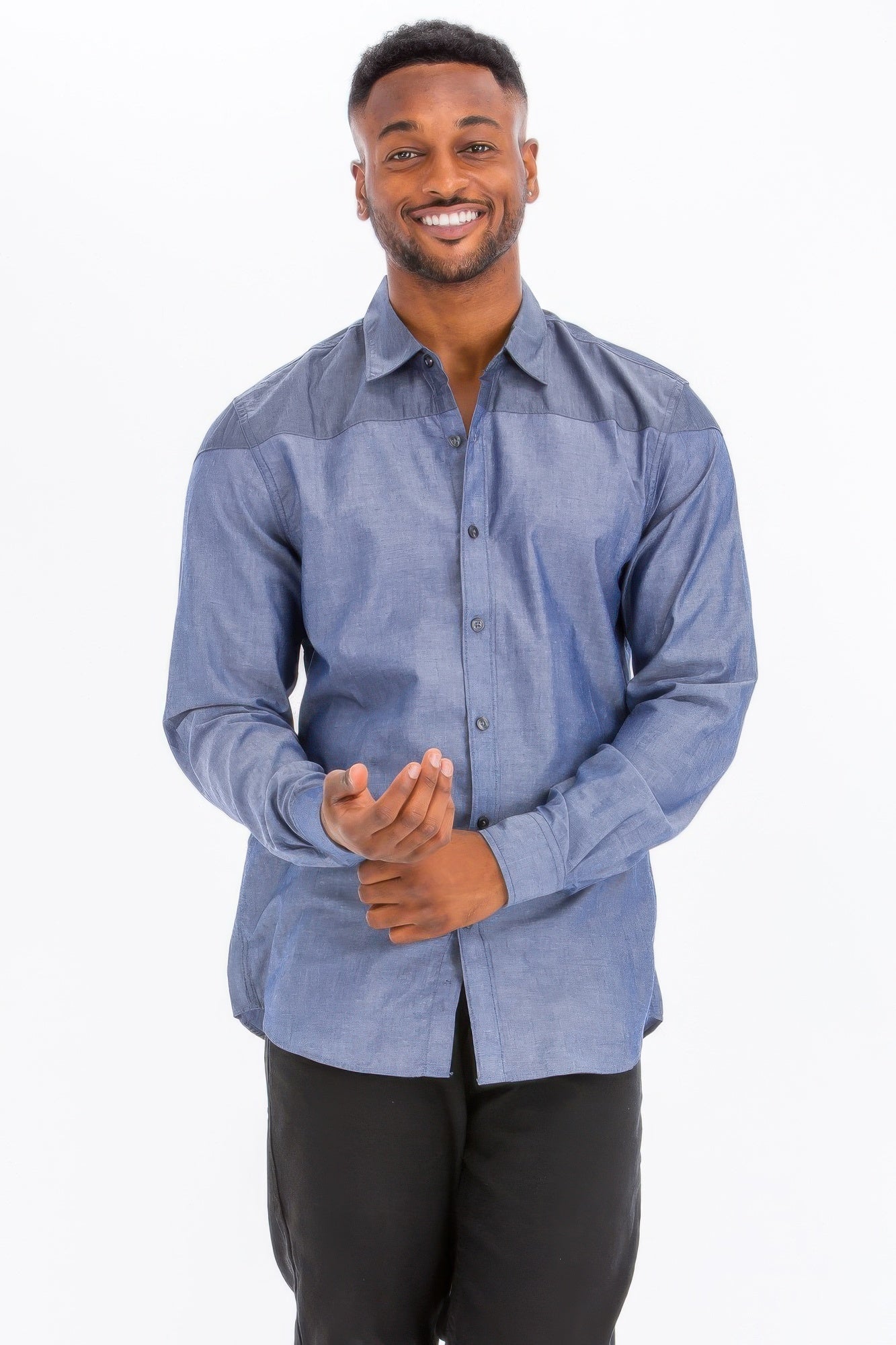 Men's Two Tone Long Sleeve Button Down Shirt - ZumBuys