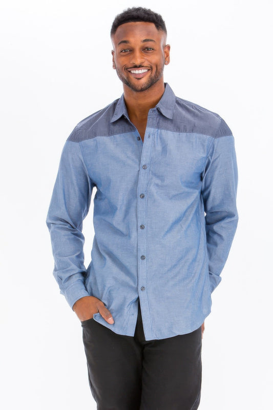 Men's Two Tone Long Sleeve Button Down Shirt - ZumBuys