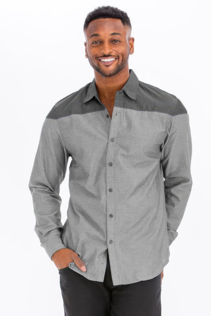 Men's Two Tone Long Sleeve Button Down Shirt - ZumBuys