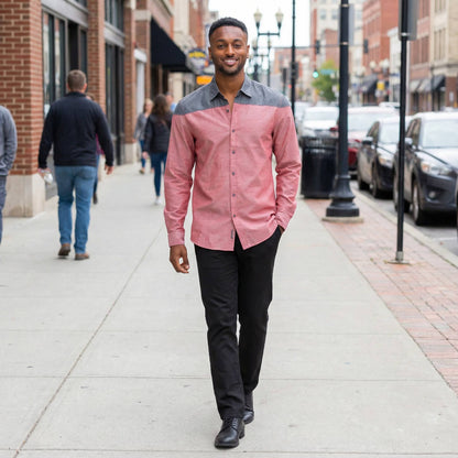 Men's Two Tone Long Sleeve Button Down Shirt - ZumBuys