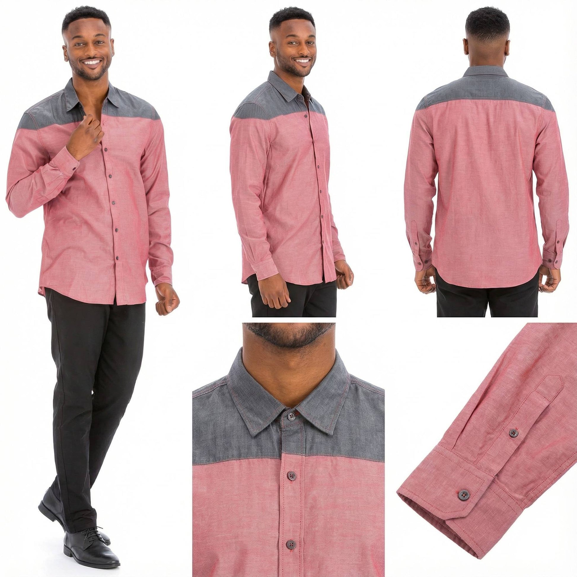 Men's Two Tone Long Sleeve Button Down Shirt - ZumBuys