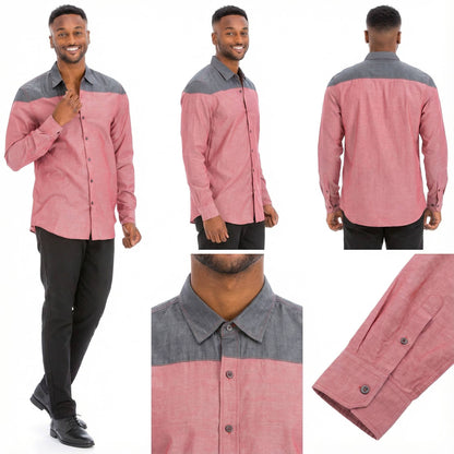 Men's Two Tone Long Sleeve Button Down Shirt - ZumBuys