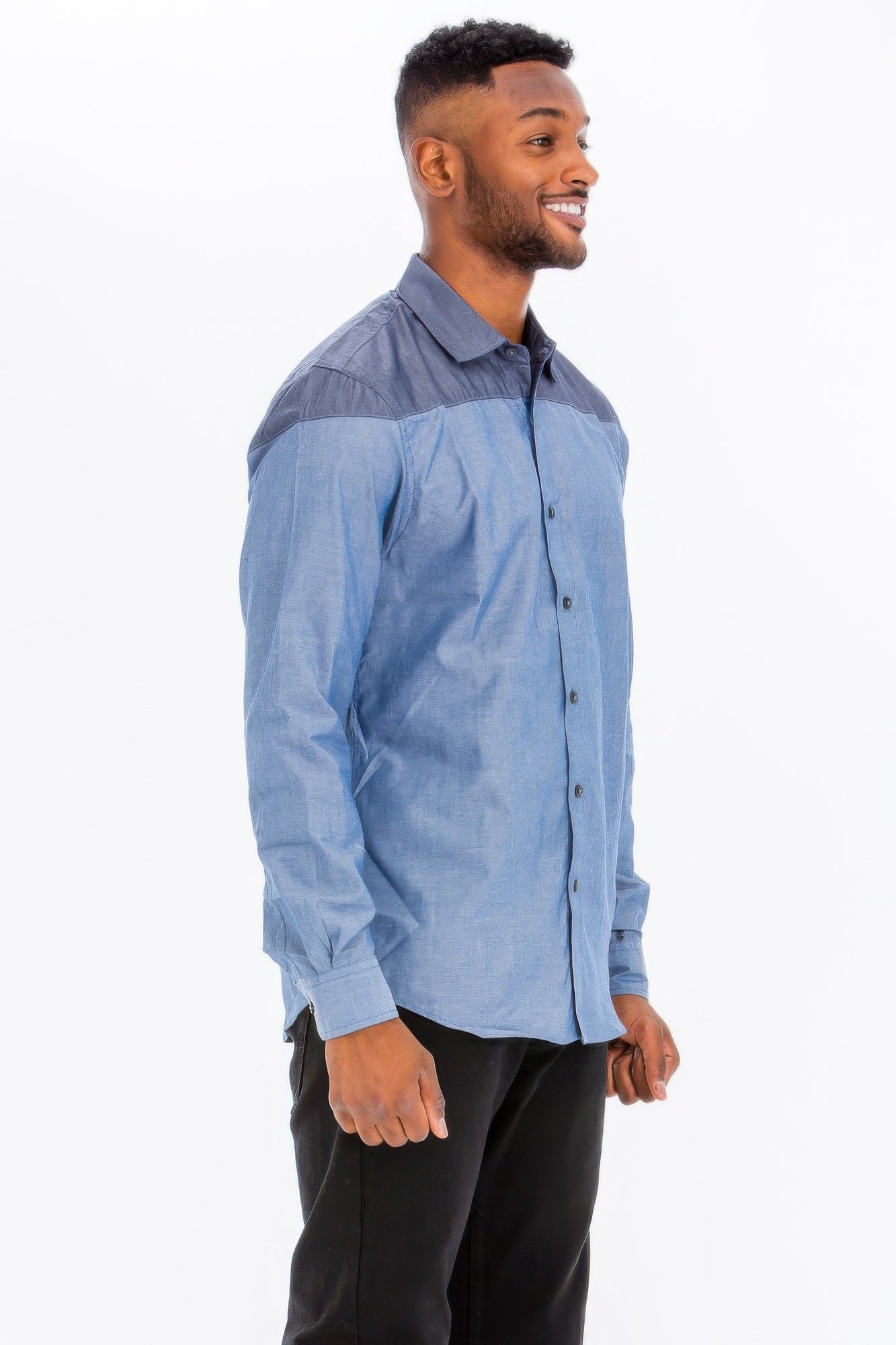 Men's Two Tone Long Sleeve Button Down Shirt - ZumBuys