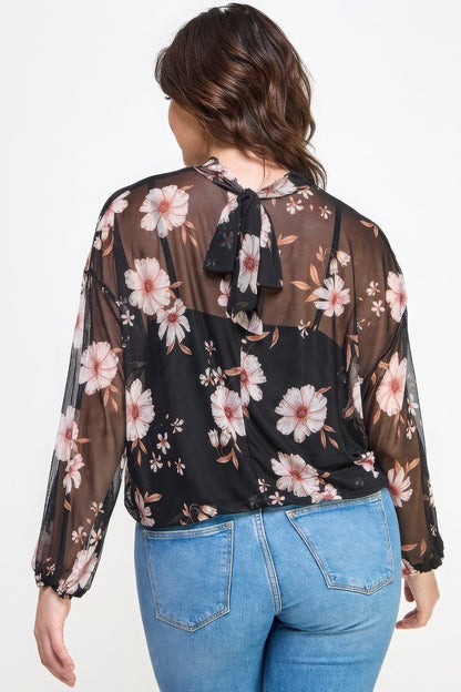 Mesh Floral Ls Top W/cami - ZumBuys