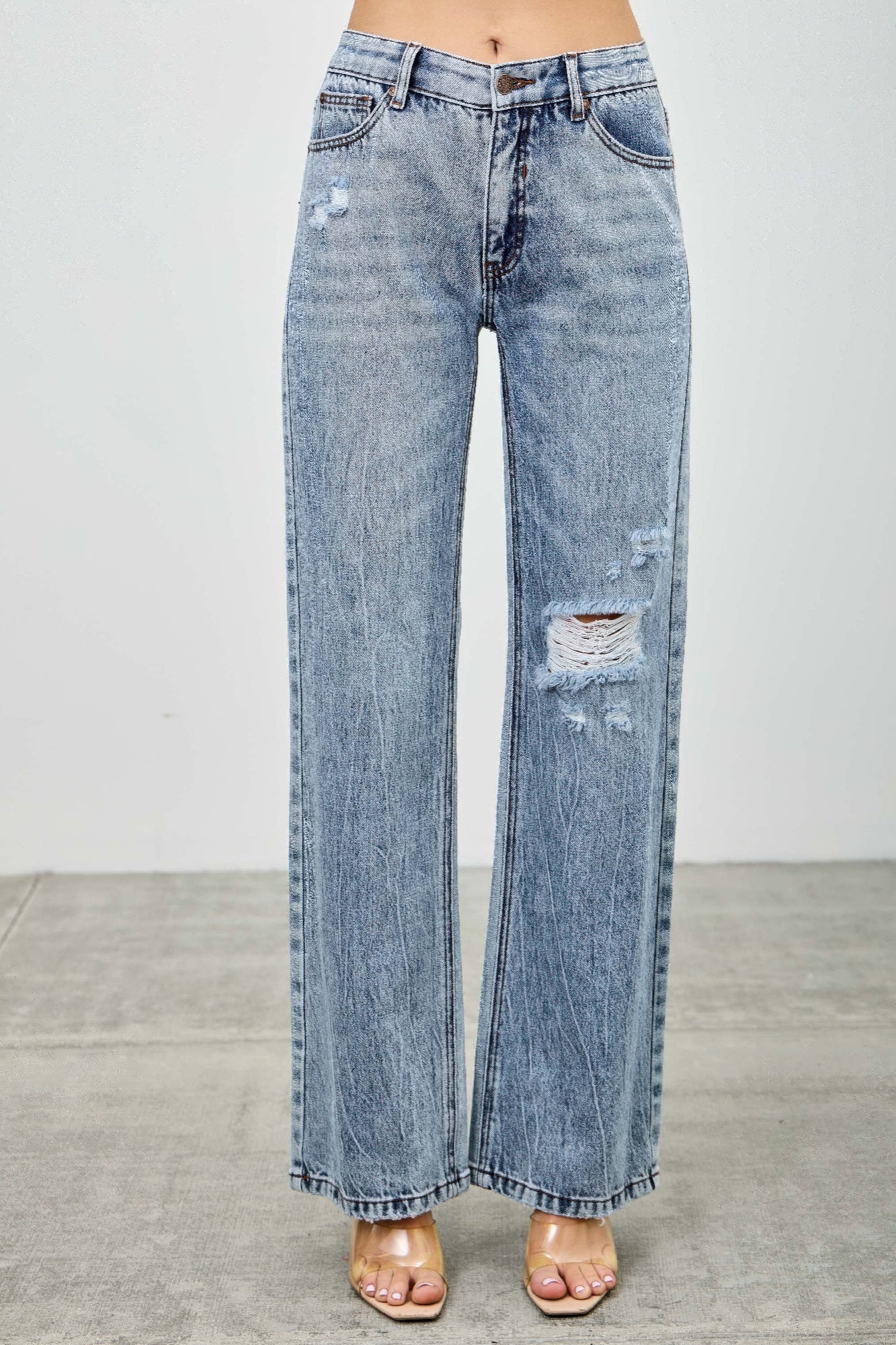 Mid Rise Relaxed Straight With Destroy - ZumBuys