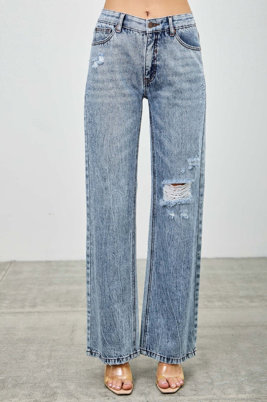 Mid Rise Relaxed Straight With Destroy - ZumBuys