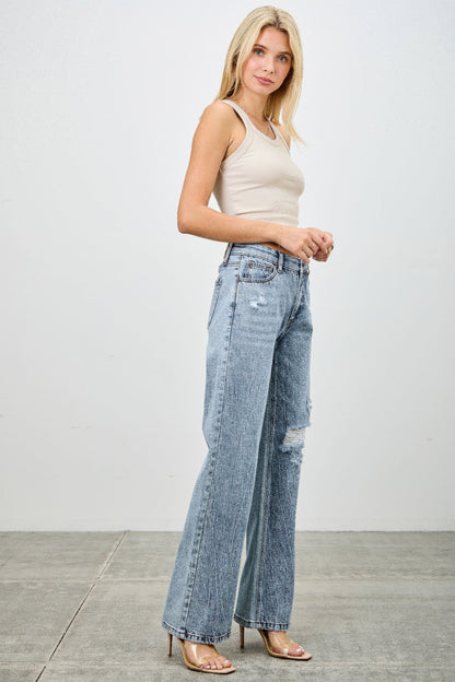 Mid Rise Relaxed Straight With Destroy - ZumBuys