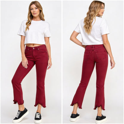 Mid Rise Stretch Tummy Control Kick Flare Jeans - ZumBuys