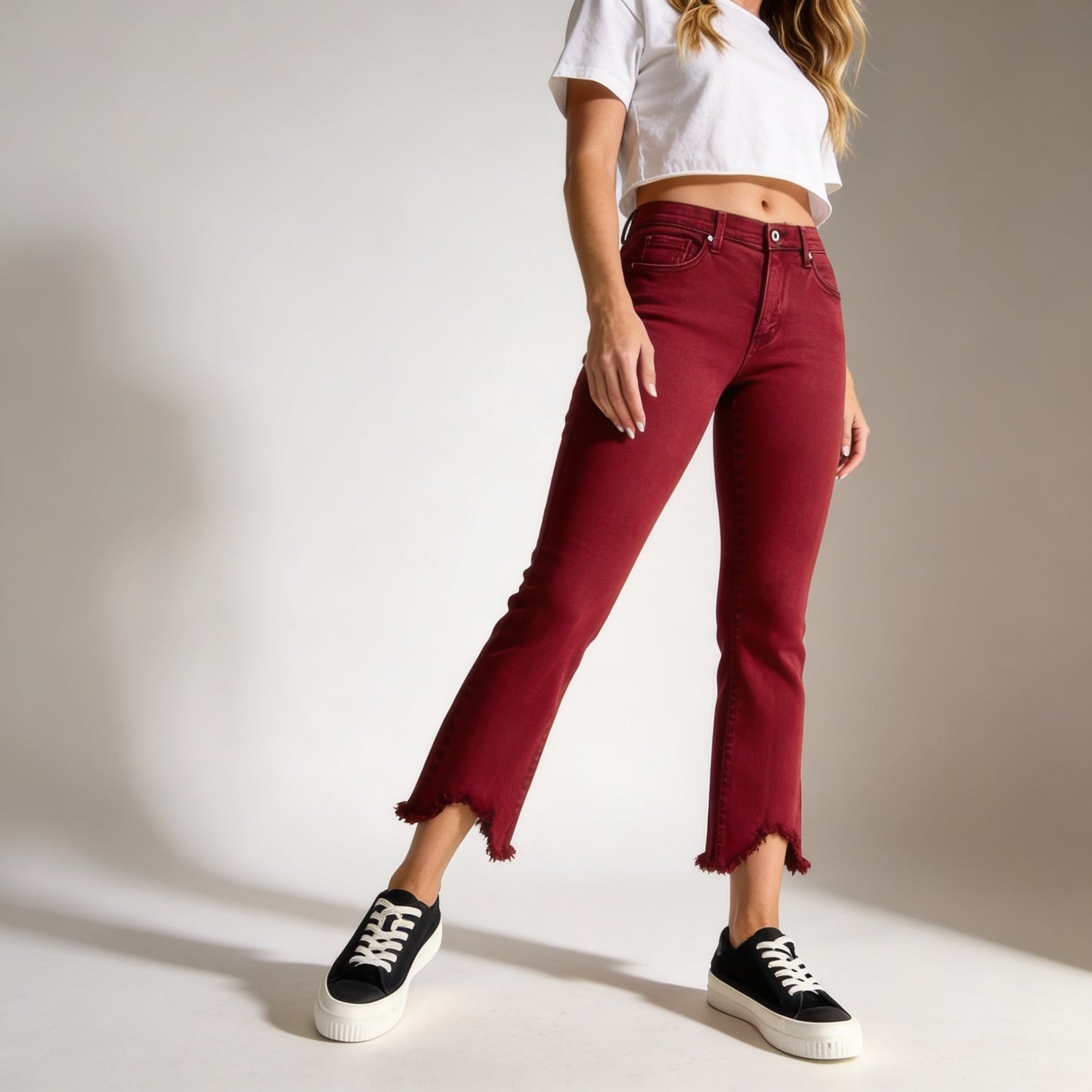 Mid Rise Stretch Tummy Control Kick Flare Jeans - ZumBuys