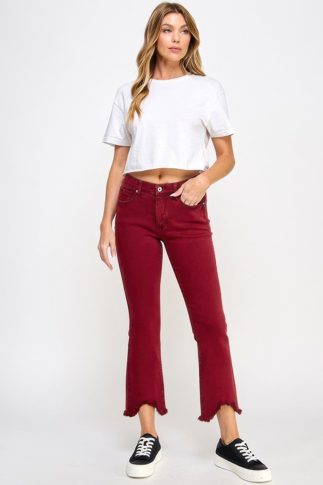 Mid Rise Stretch Tummy Control Kick Flare Jeans - ZumBuys