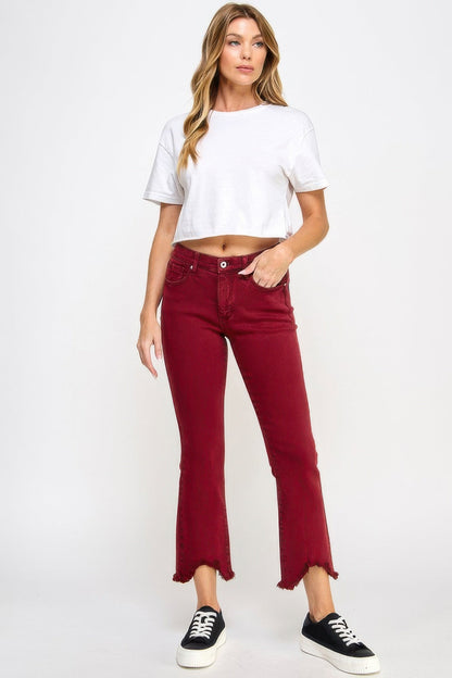 Mid Rise Stretch Tummy Control Kick Flare Jeans - ZumBuys