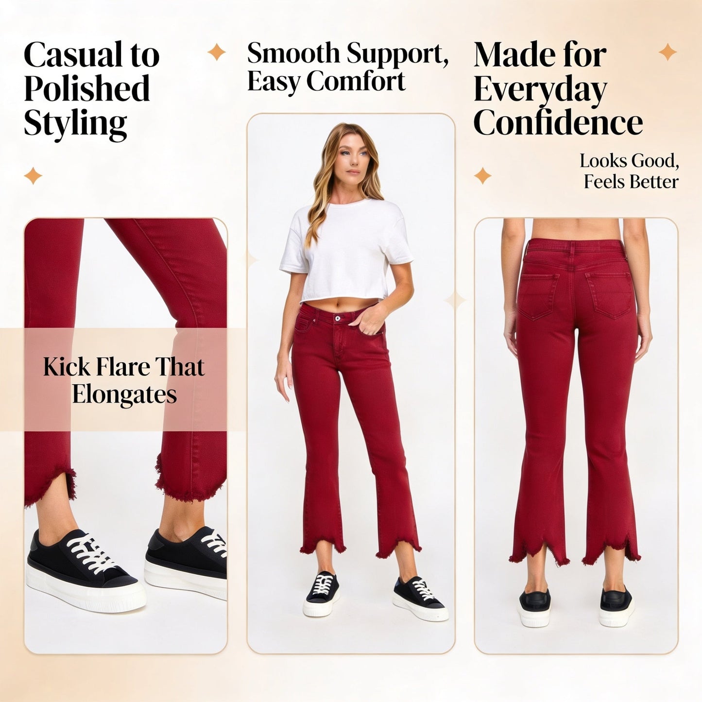 Mid Rise Stretch Tummy Control Kick Flare Jeans - ZumBuys
