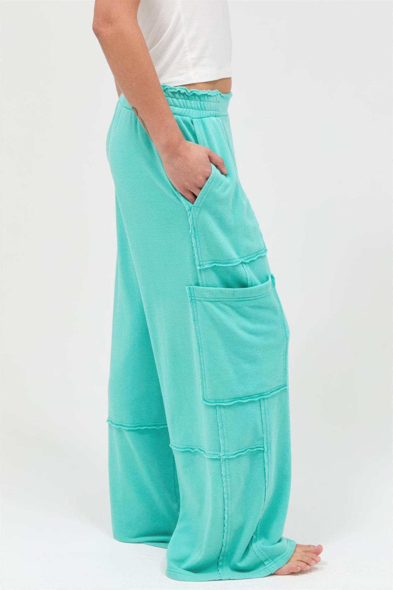 Mineral Wash Wide Leg Cargo Pants – Women’s Cotton Utility Pocket Pants - ZumBuys