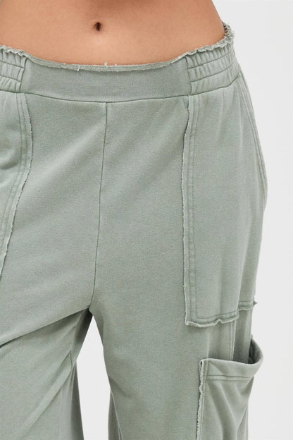 Mineral Wash Wide Leg Cargo Pants – Women’s Cotton Utility Pocket Pants - ZumBuys