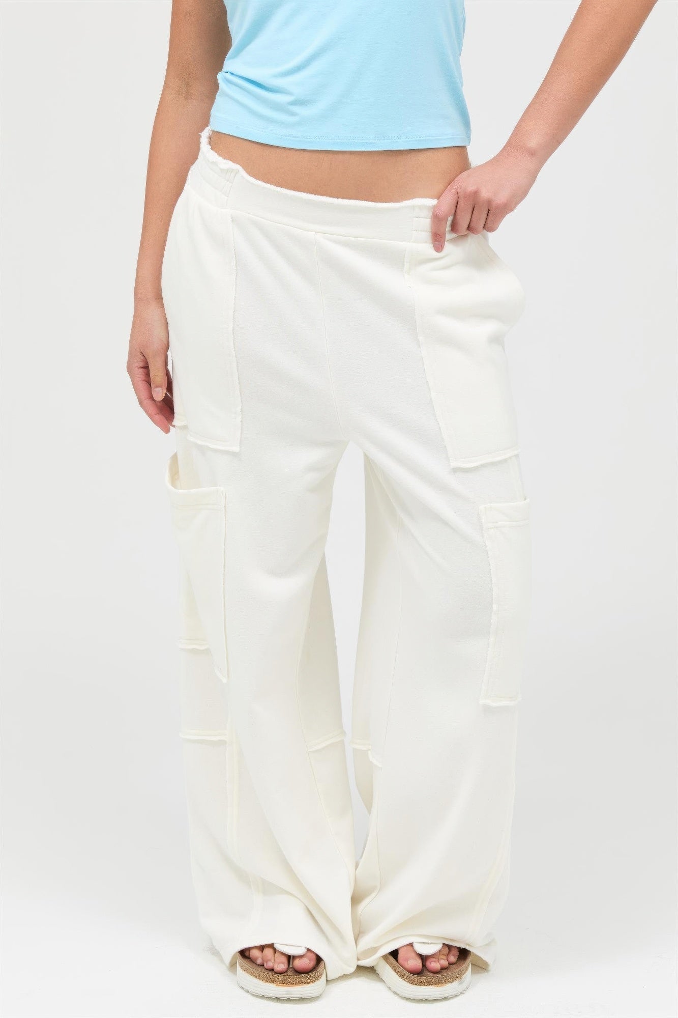 Mineral Wash Wide Leg Cargo Pants – Women’s Cotton Utility Pocket Pants - ZumBuys