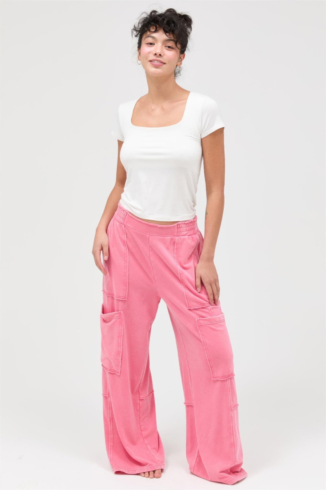 Mineral Wash Wide Leg Cargo Pants – Women’s Cotton Utility Pocket Pants - ZumBuys