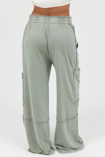 Mineral Wash Wide Leg Cargo Pants – Women’s Cotton Utility Pocket Pants - ZumBuys