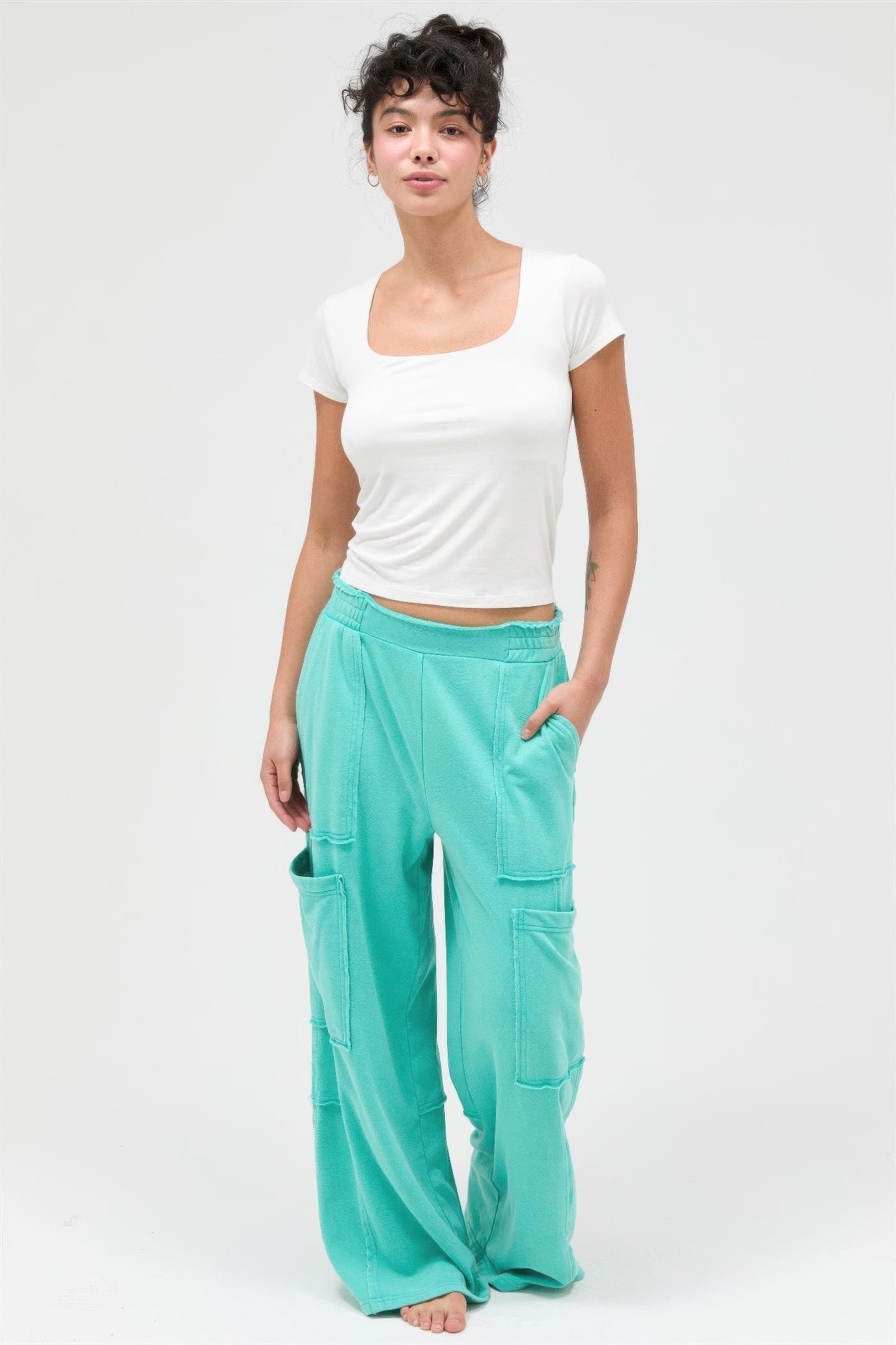 Mineral Wash Wide Leg Cargo Pants – Women’s Cotton Utility Pocket Pants - ZumBuys