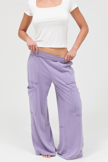 Mineral Wash Wide Leg Cargo Pants – Women’s Cotton Utility Pocket Pants - ZumBuys