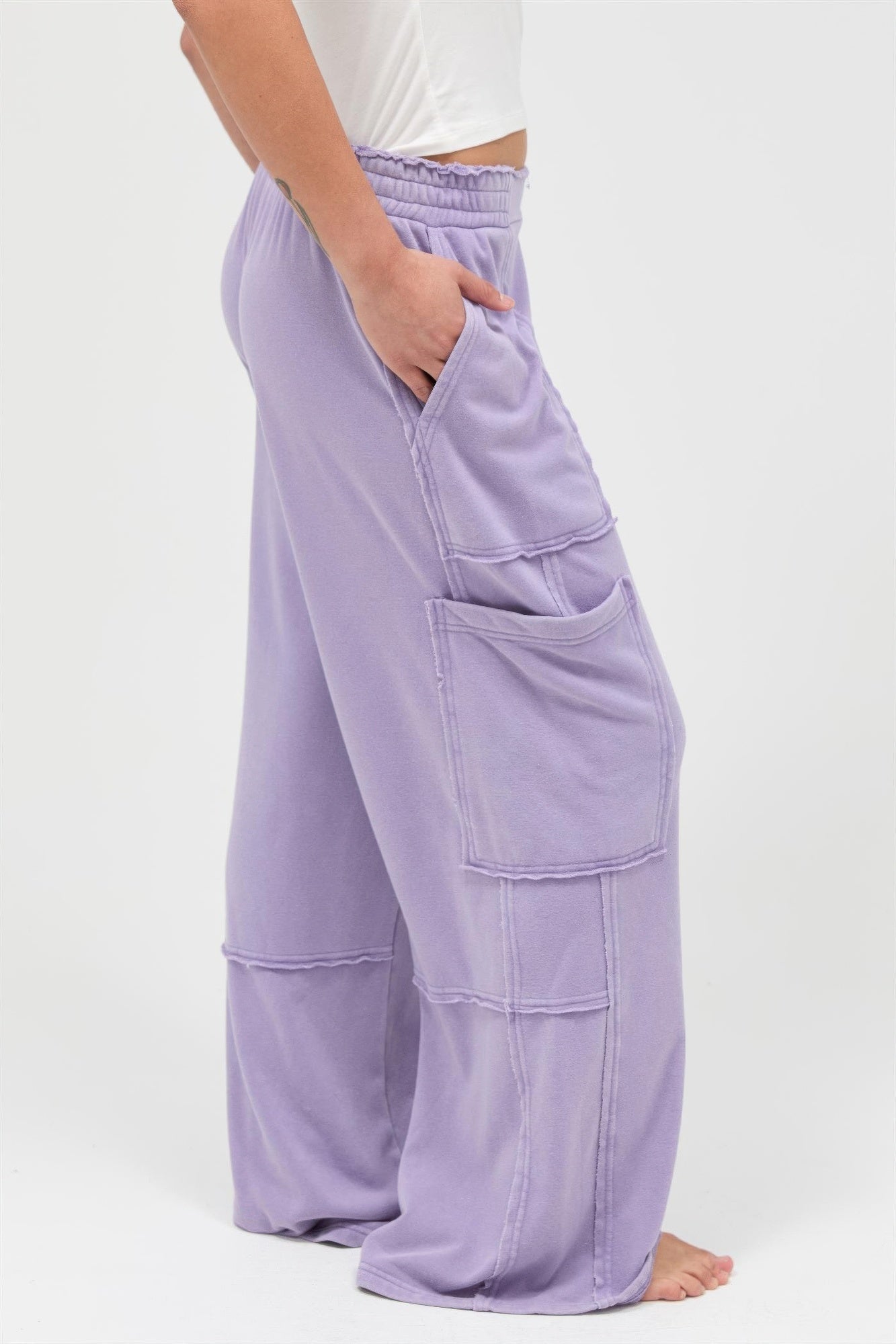 Mineral Wash Wide Leg Cargo Pants – Women’s Cotton Utility Pocket Pants - ZumBuys
