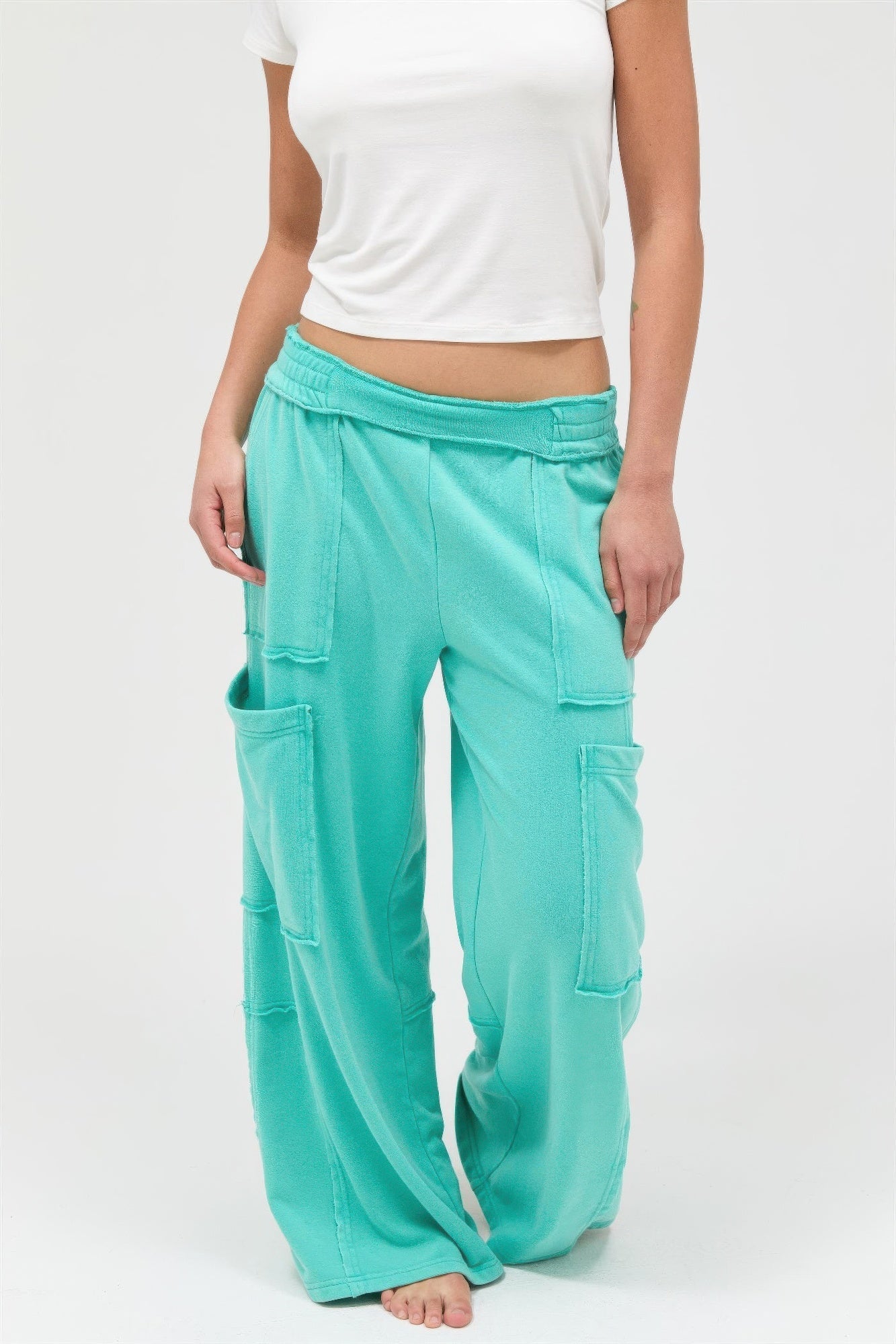 Mineral Wash Wide Leg Cargo Pants – Women’s Cotton Utility Pocket Pants - ZumBuys
