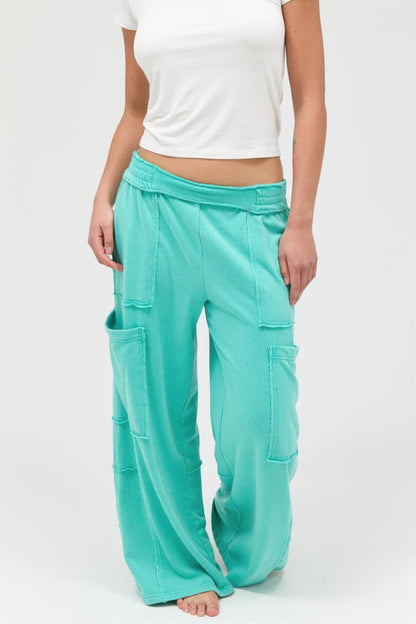 Mineral Wash Wide Leg Cargo Pants – Women’s Cotton Utility Pocket Pants - ZumBuys