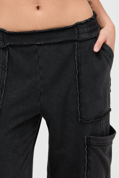 Mineral Wash Wide Leg Cargo Pants – Women’s Cotton Utility Pocket Pants - ZumBuys