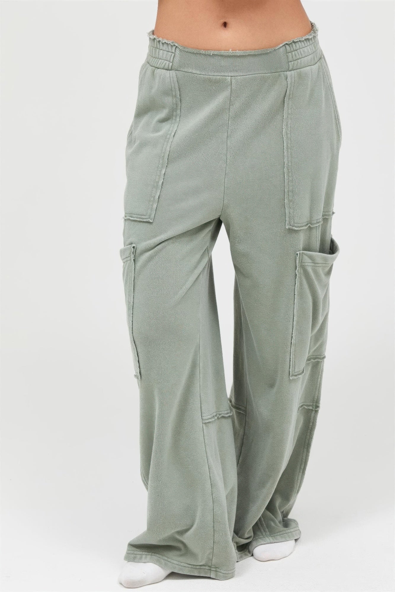 Mineral Wash Wide Leg Cargo Pants – Women’s Cotton Utility Pocket Pants - ZumBuys