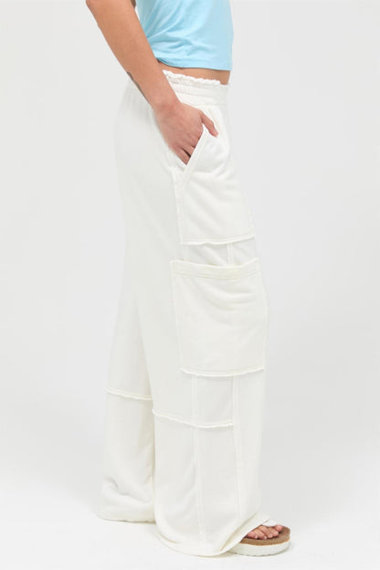 Mineral Wash Wide Leg Cargo Pants – Women’s Cotton Utility Pocket Pants - ZumBuys