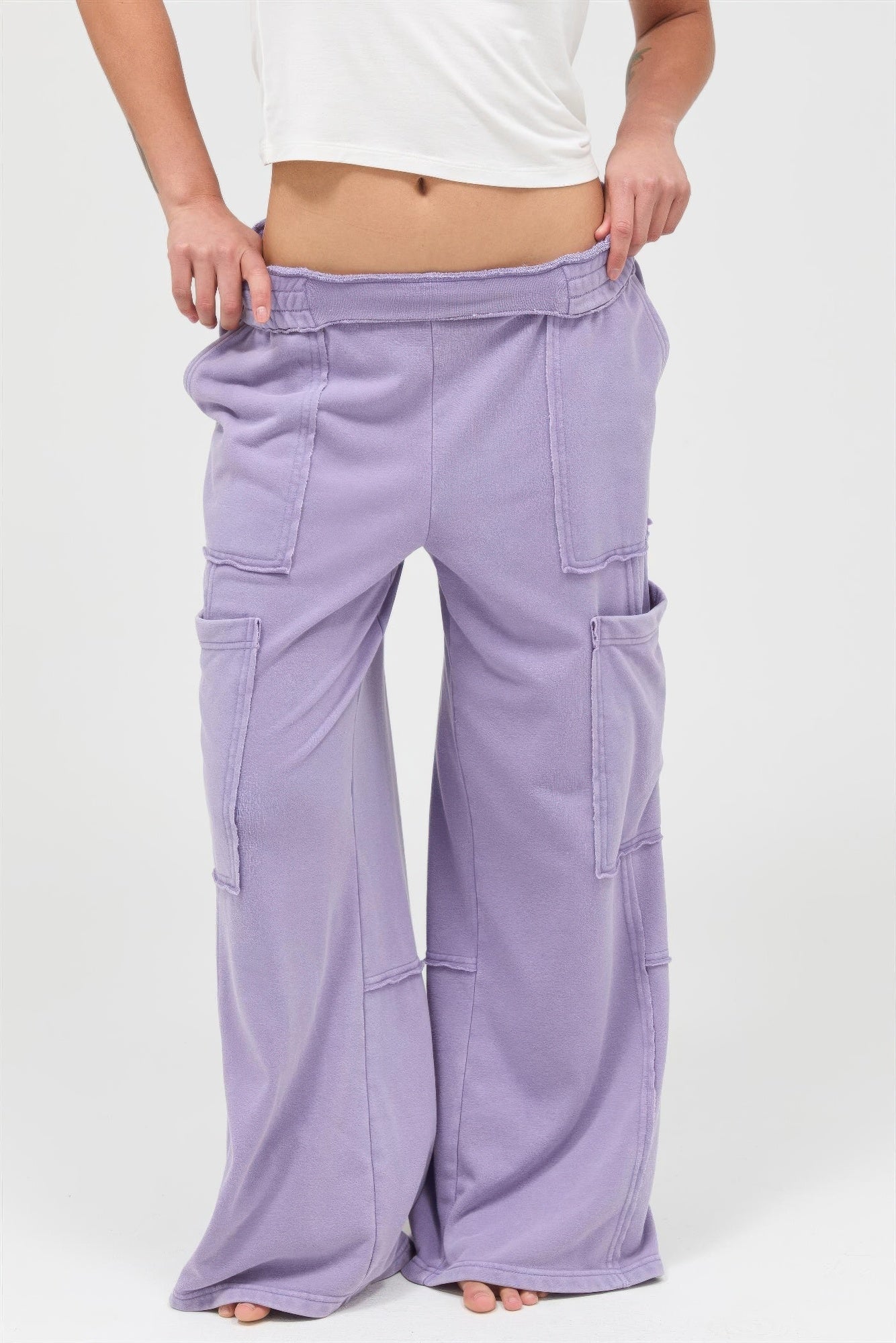 Mineral Wash Wide Leg Cargo Pants – Women’s Cotton Utility Pocket Pants - ZumBuys