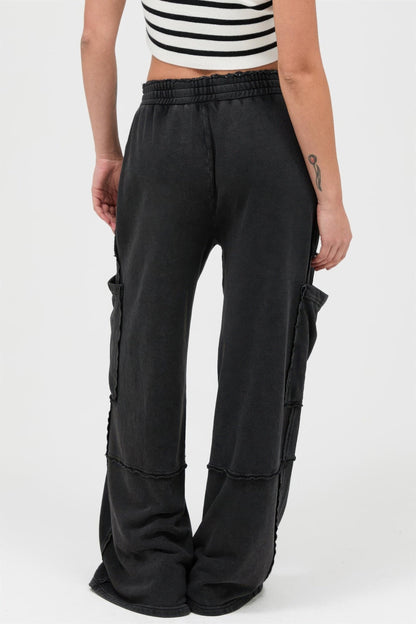 Mineral Wash Wide Leg Cargo Pants – Women’s Cotton Utility Pocket Pants - ZumBuys