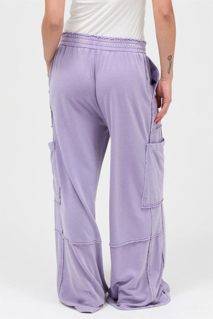 Mineral Wash Wide Leg Cargo Pants – Women’s Cotton Utility Pocket Pants - ZumBuys