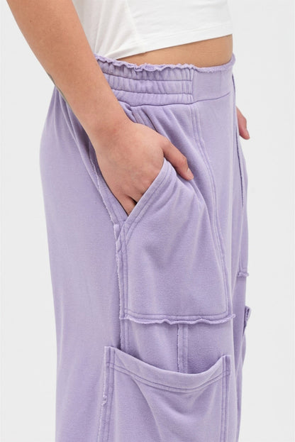 Mineral Wash Wide Leg Cargo Pants – Women’s Cotton Utility Pocket Pants - ZumBuys
