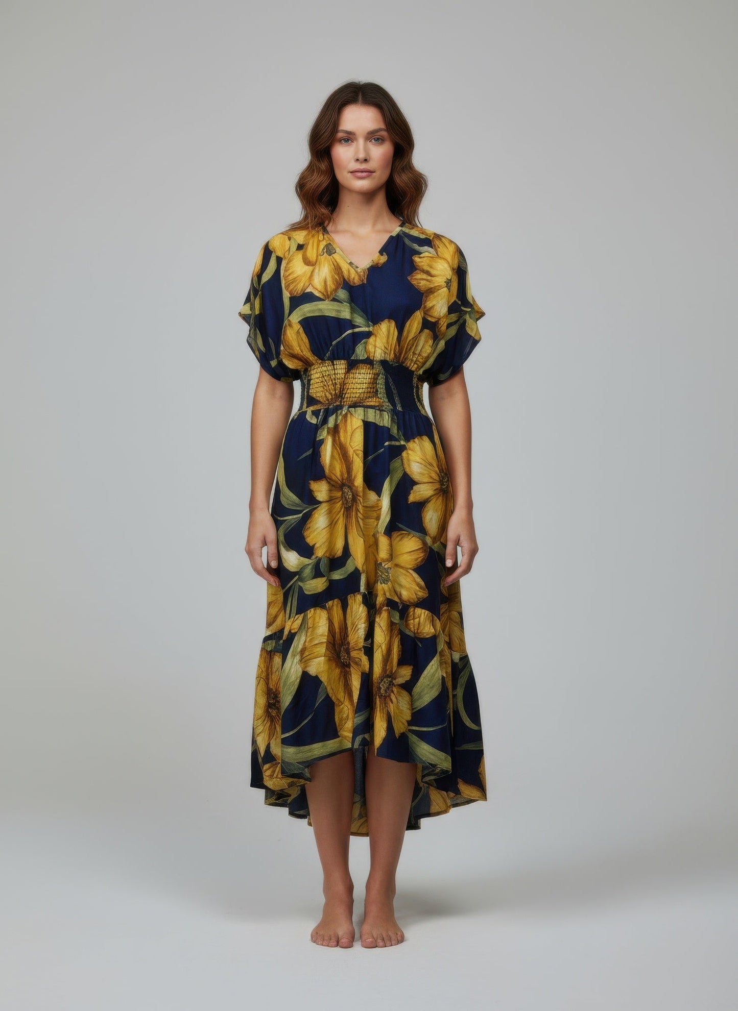 Mlle Gabrielle Floral Dress – Flowy V - Neck High - Low Women’s Dress - ZumBuys