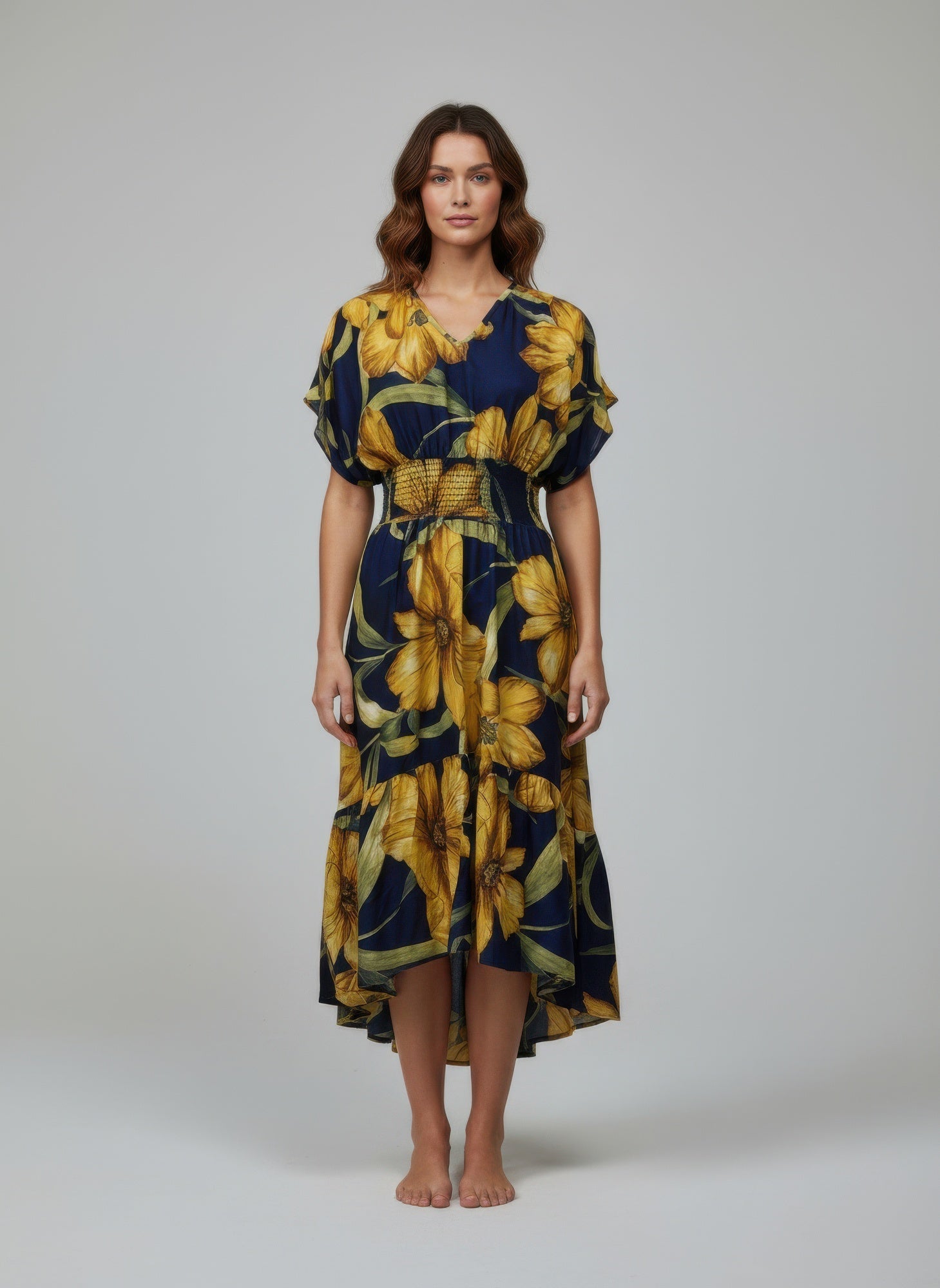 Mlle Gabrielle Floral Dress – Flowy V - Neck High - Low Women’s Dress - ZumBuys