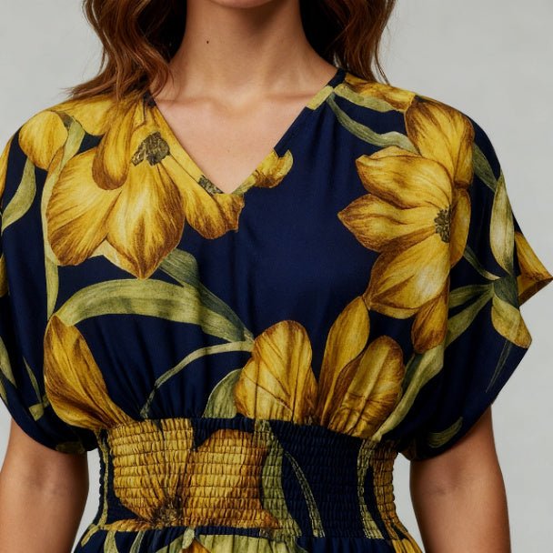 Mlle Gabrielle Floral Dress – Flowy V - Neck High - Low Women’s Dress - ZumBuys