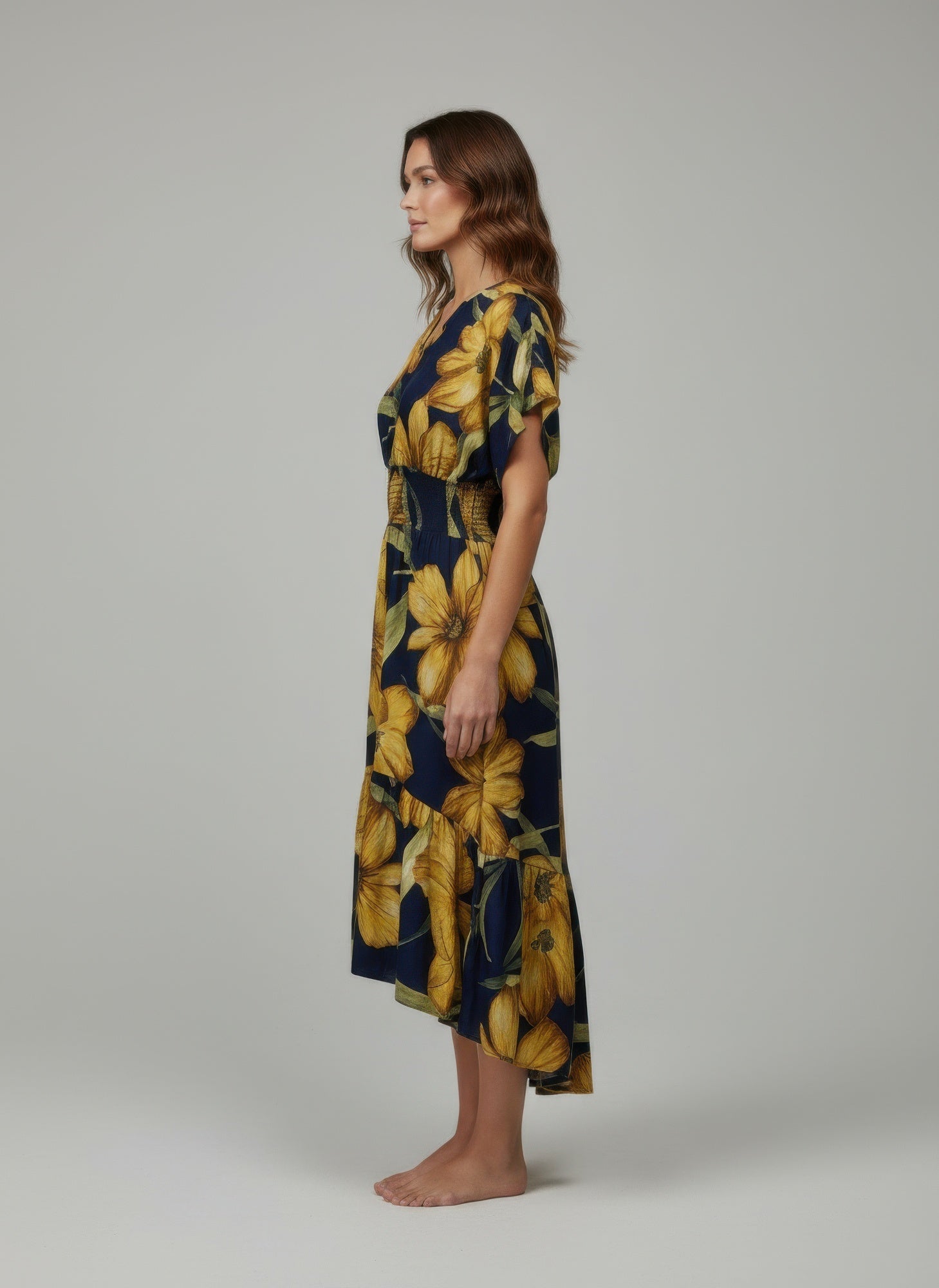 Mlle Gabrielle Floral Dress – Flowy V - Neck High - Low Women’s Dress - ZumBuys