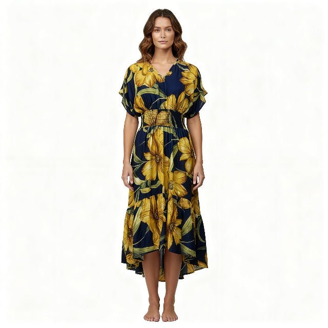 Mlle Gabrielle Floral Dress – Flowy V - Neck High - Low Women’s Dress - ZumBuys