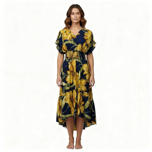 Mlle Gabrielle Floral Dress – Flowy V - Neck High - Low Women’s Dress - ZumBuys