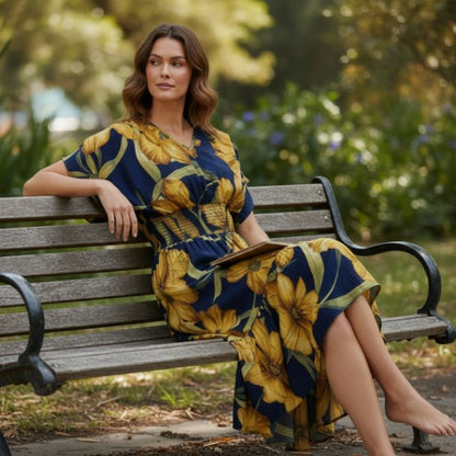 Mlle Gabrielle Floral Dress – Flowy V - Neck High - Low Women’s Dress - ZumBuys